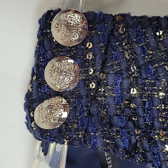 WHBM classic blue glitter tweed sheath dress Gold buttons on shoulder - Picture 4 of 11
